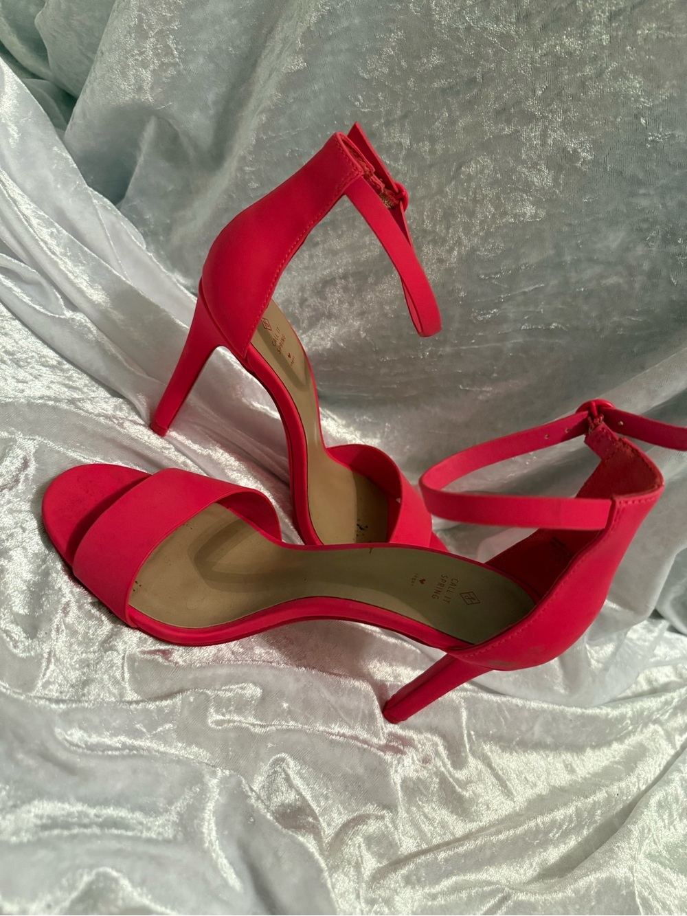 Call It Spring Neon Pink Ankle-Strap Stiletto Heels